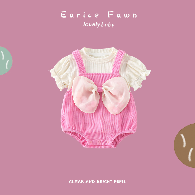 DD婴儿爬服夏天衣服女宝宝可爱洋气包屁连体衣满月百天外出三角哈