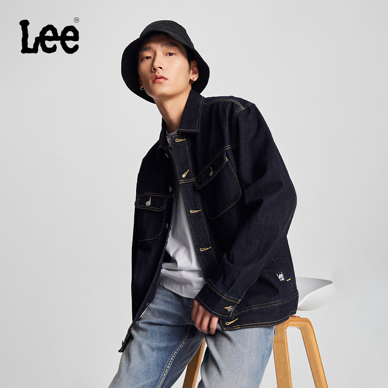 【Fit3-上装】机车牛仔夹克外套Lee24舒适版翻领男长袖休闲外套