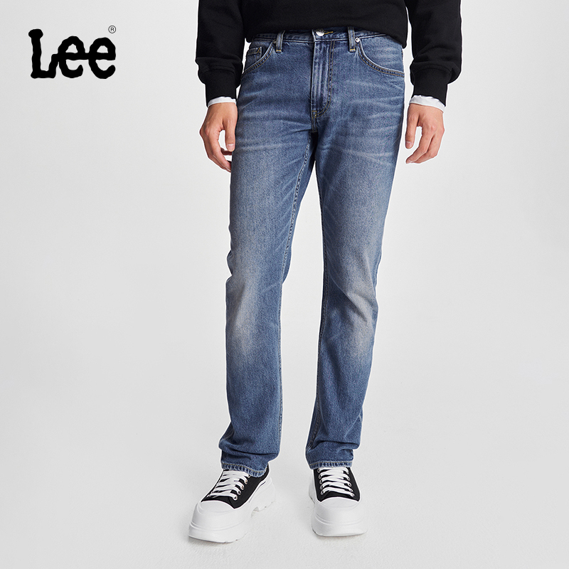 【726直筒裤】Lee春季新品五袋款水洗中蓝男牛仔裤舒适