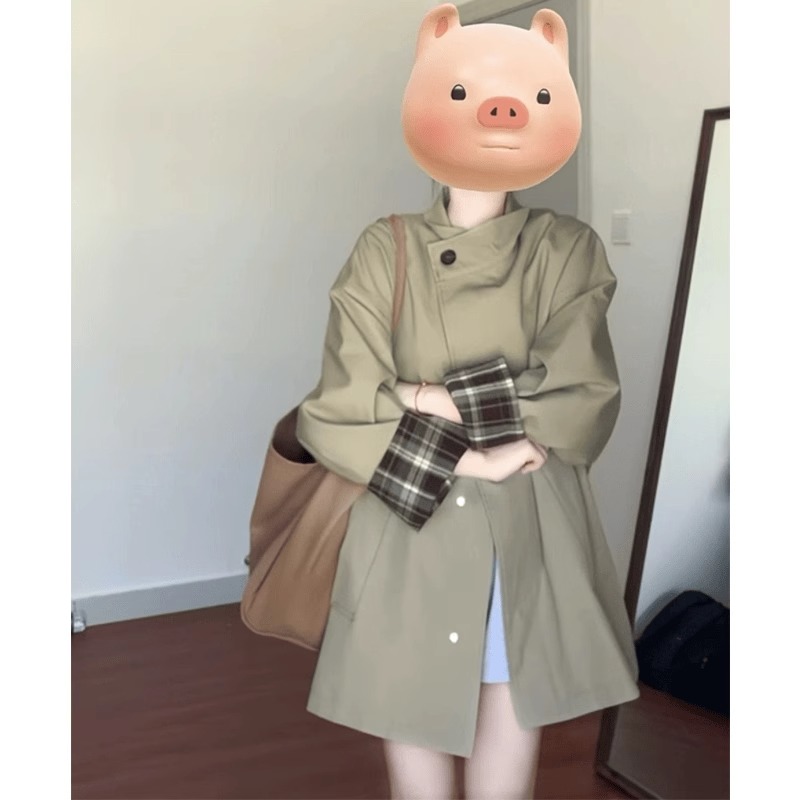 卡其色风衣外套女小个子2025春秋季新款中长款英伦风早春撞色大衣
