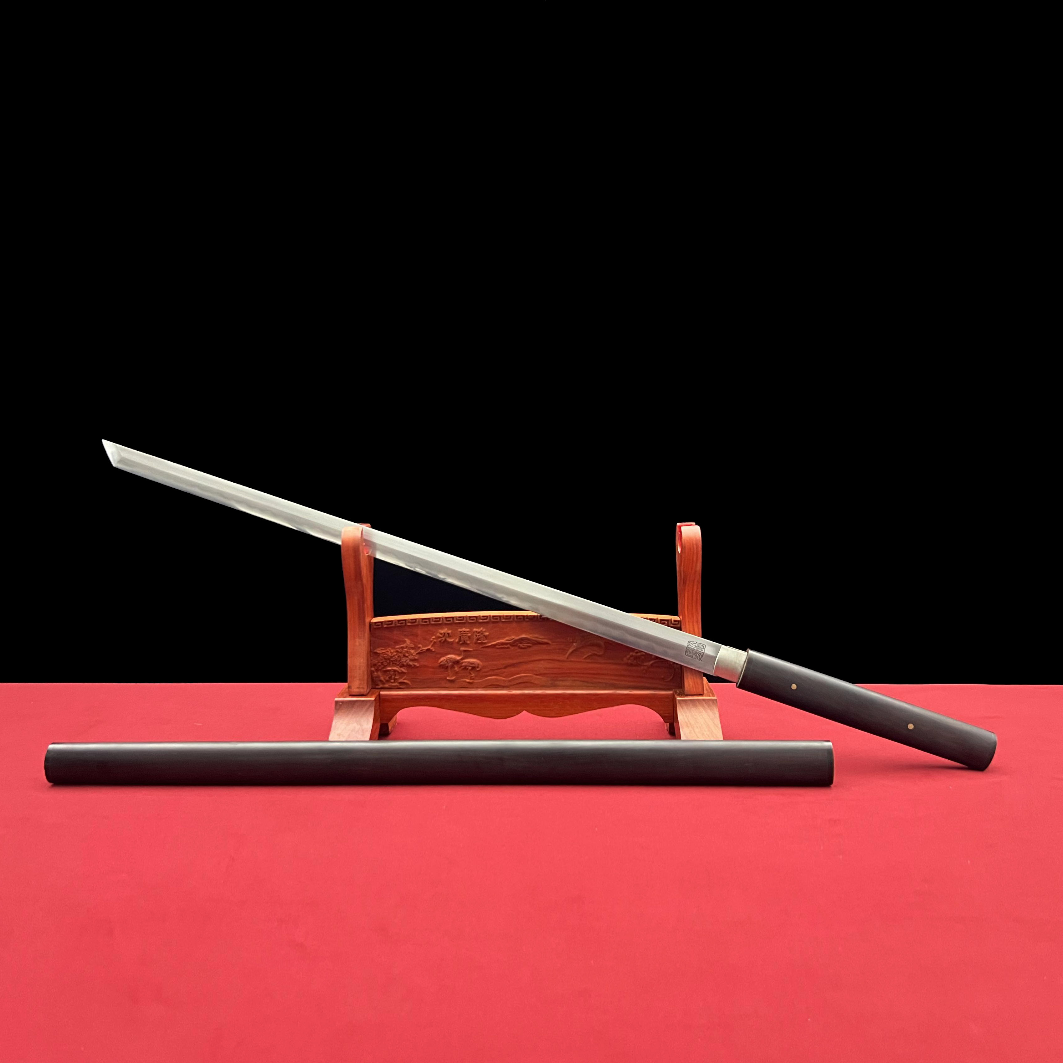 疾风 黑檀木 花纹钢 乌兹钢 烧刃 宝剑未开刃-龙泉沈广隆