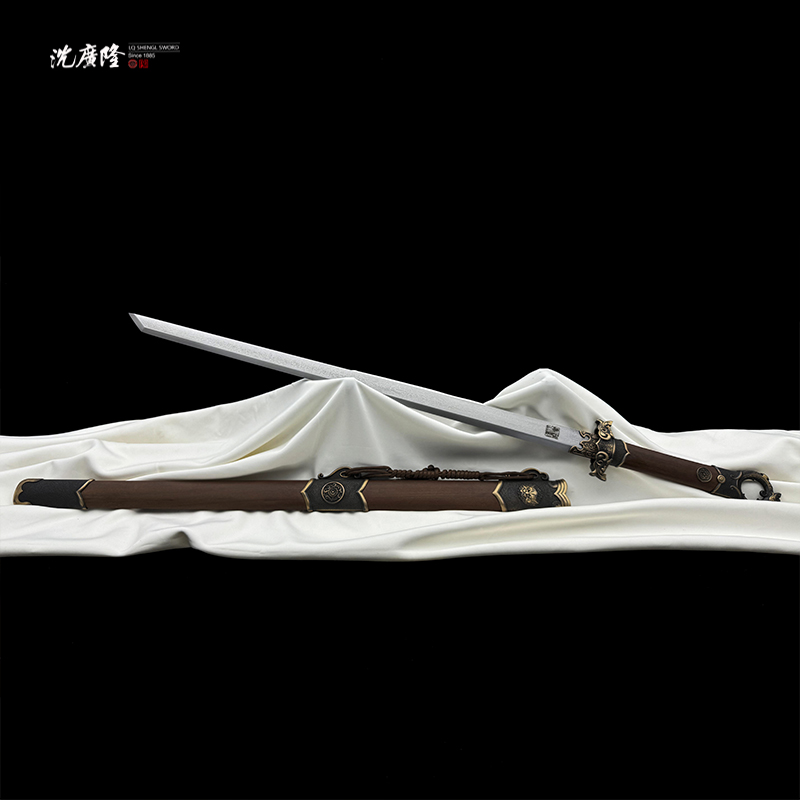 龙泉沈广隆-龙门环首刀 做旧黄铜重蚁木 花纹钢 手工锻打 未开刃