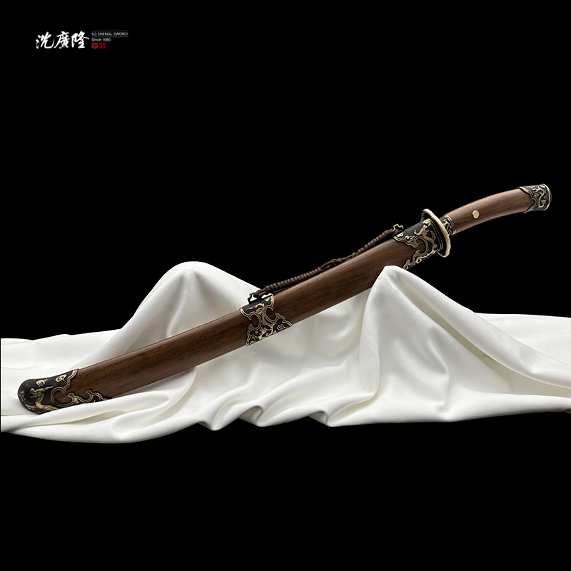 飞龙雁翎刀弯柄 纯铜 龙凤檀 花纹钢 宝剑 未开刃-龙泉沈广隆