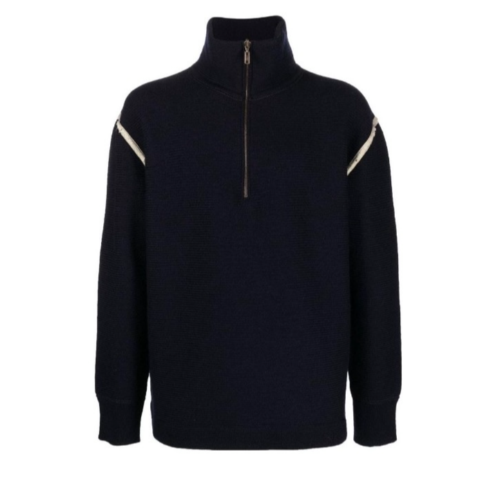 欧如丹24秋冬新款牛仔补丁半拉链高领保暖螺纹针织卫衣