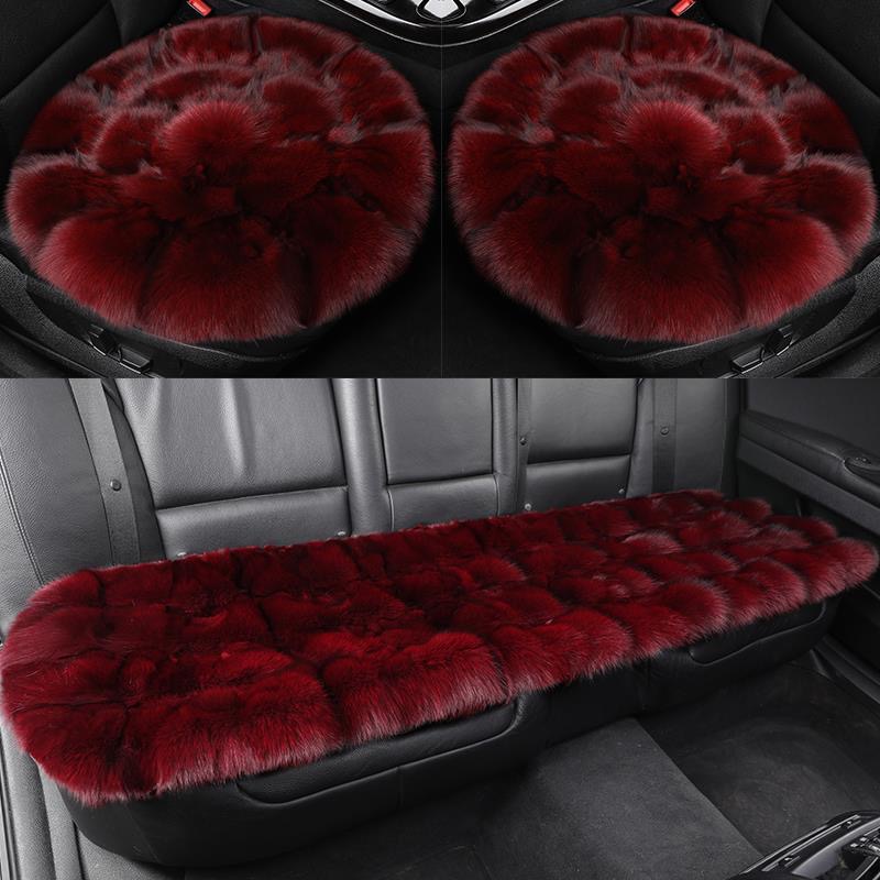 冬季狐狸毛汽车坐垫三件套羊毛绒冬天单片单座一体保暖真皮草通用