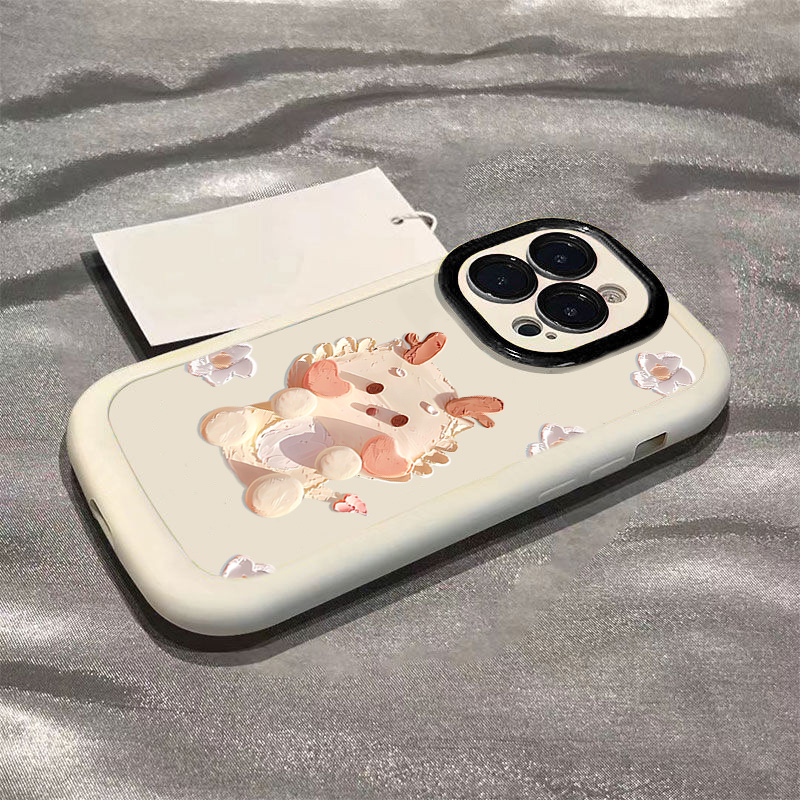 油画小龙奶油风苹果14promax手机壳iphone15全包13pro硅胶12p软壳