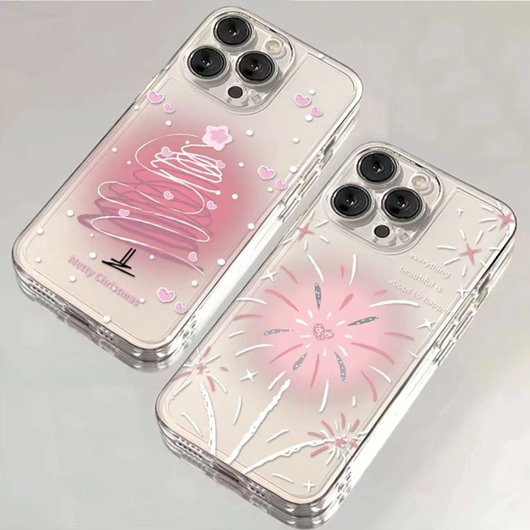 晕染粉爱心烟花iphone15苹果手机壳14promax硅胶13pro透明12创意