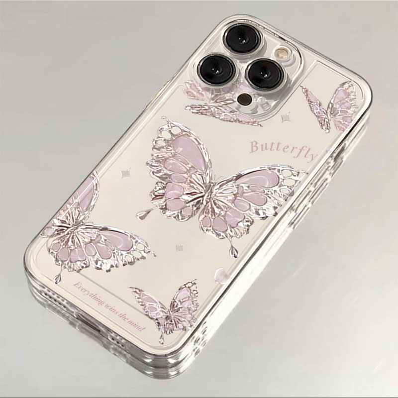 ins金属感蝴蝶iphone15苹果手机壳14promax硅胶13pro透明12创意11