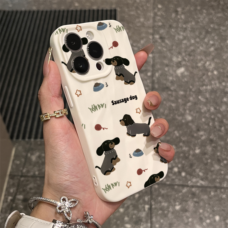 腊肠狗狗苹果15promax手机壳iphone14/13卡通12折皱壳11/xr/8p/7