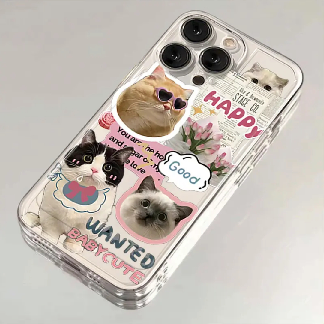 HAPPY小猫iphone15苹果手机壳14promax硅胶13pro透明12全包11可爱