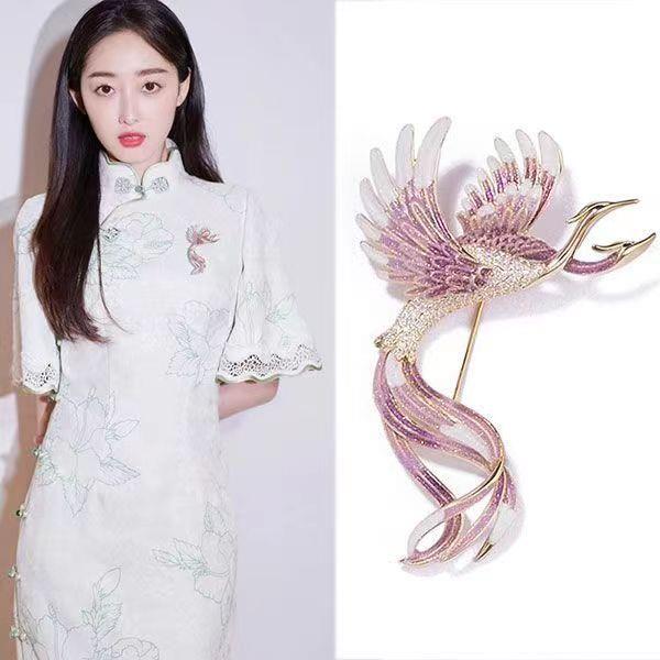 合金胸针 复古凤凰紫色高级感胸针女高端胸针西装配饰别针民族古