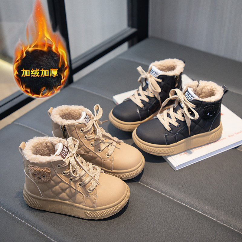 2023冬季儿童D51皮靴棉靴加绒加厚款男童女童时尚百搭保暖大棉鞋