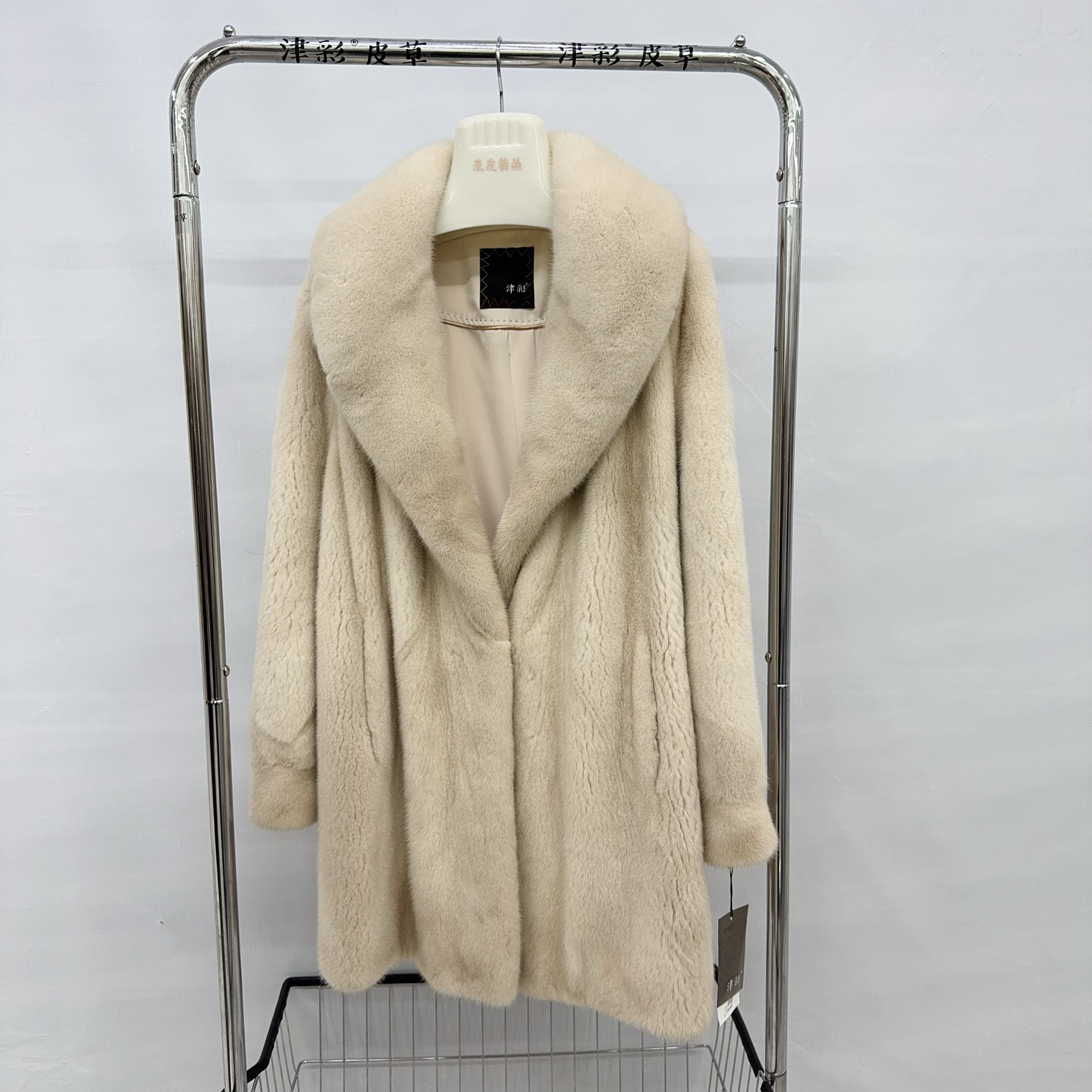 进口水貂中长款大衣青果领女款整貂水貂皮草外套