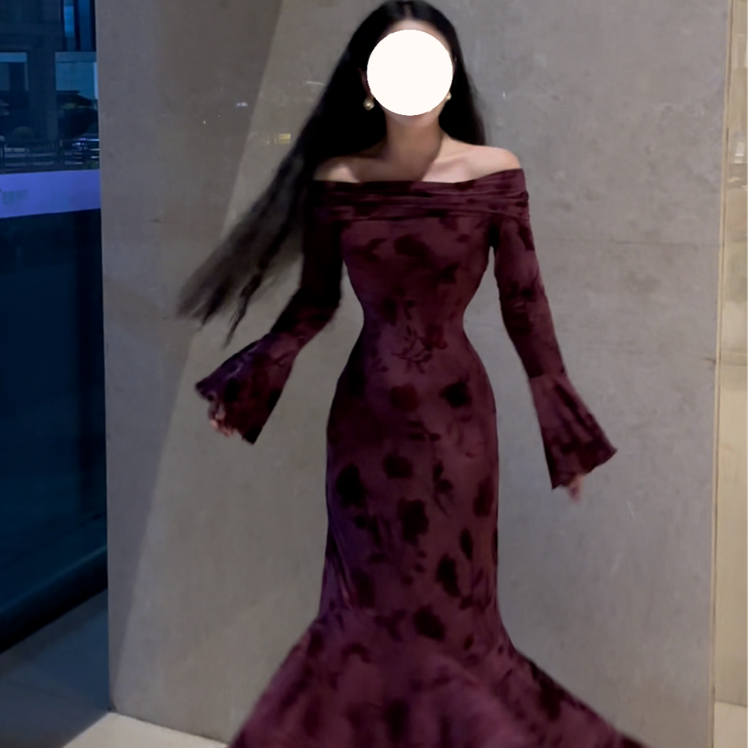 LHMknk1画报夫人原创自制温柔浪漫步步生莲裙大裙摆  紫玫粘来