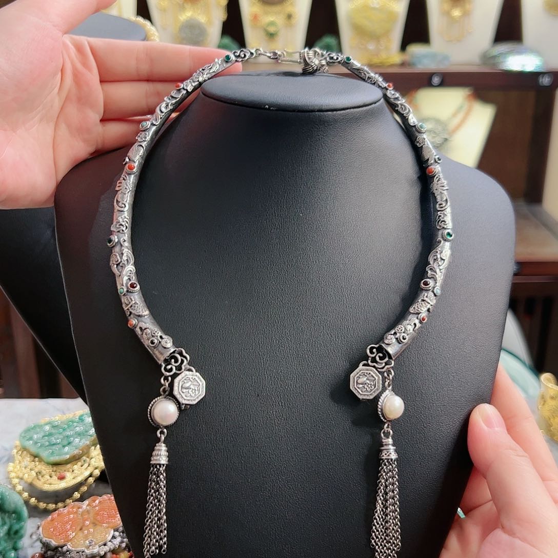 淡水珍珠项圈银S925镶嵌项链