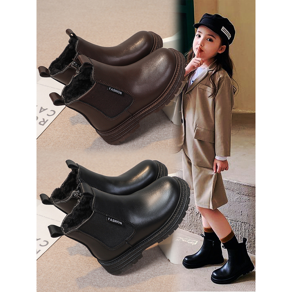 巴布豆女童马丁靴2023新款儿童靴子春秋款皮鞋短靴大童皮靴秋冬真