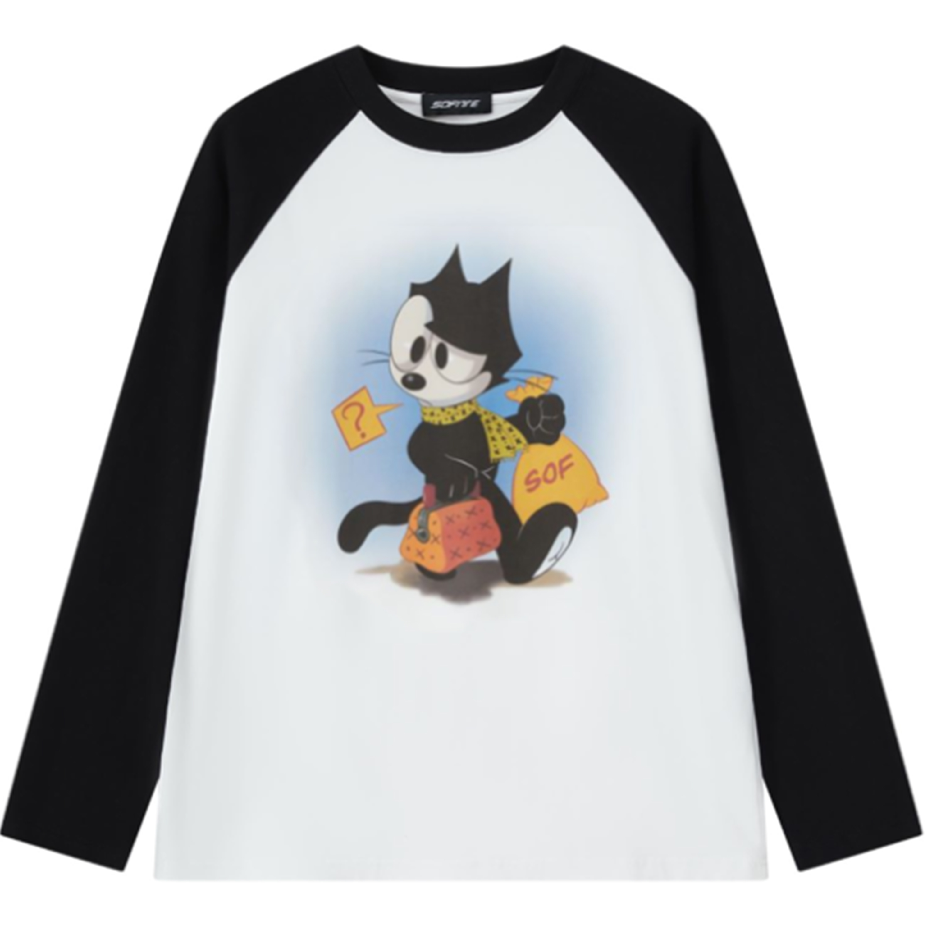 Sofitte黑色插肩袖菲力猫趣味印花T恤