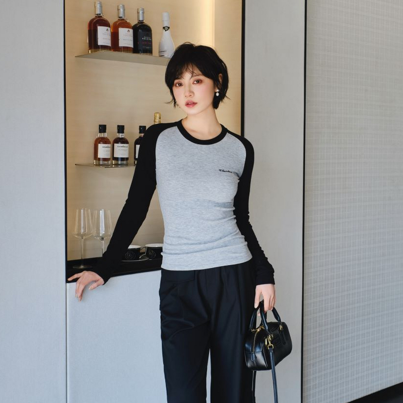 【品牌专属】Three Quarters 官方直营设计插肩撞色针织长袖3568