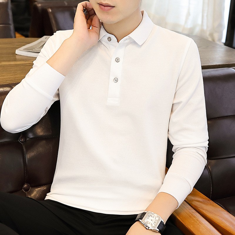 外贸2023年秋季新款男士长袖恤纯色商务翻领秋衣Polo打底衫工作装