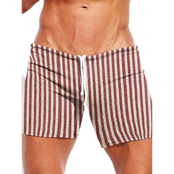 跨境欧码男士条纹性感紧身短裤