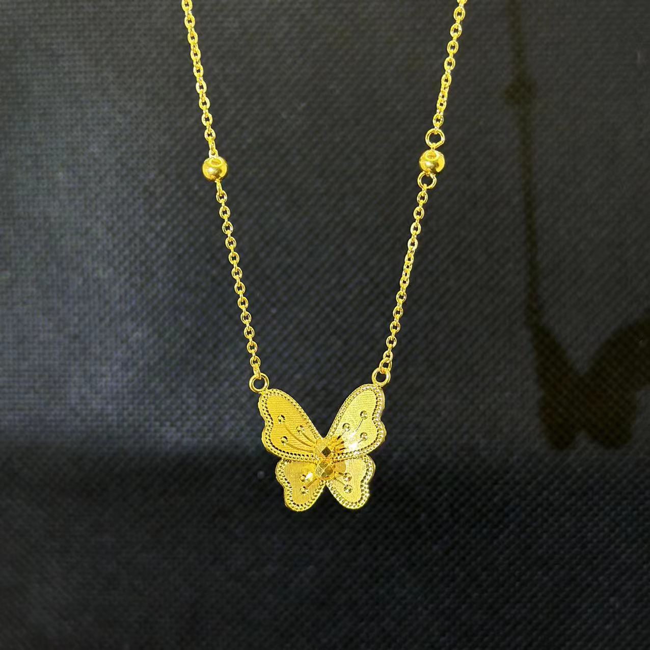 《金品楼》足金999.9精品蝴蝶项链精致43cm＋3cm延长链时尚百搭