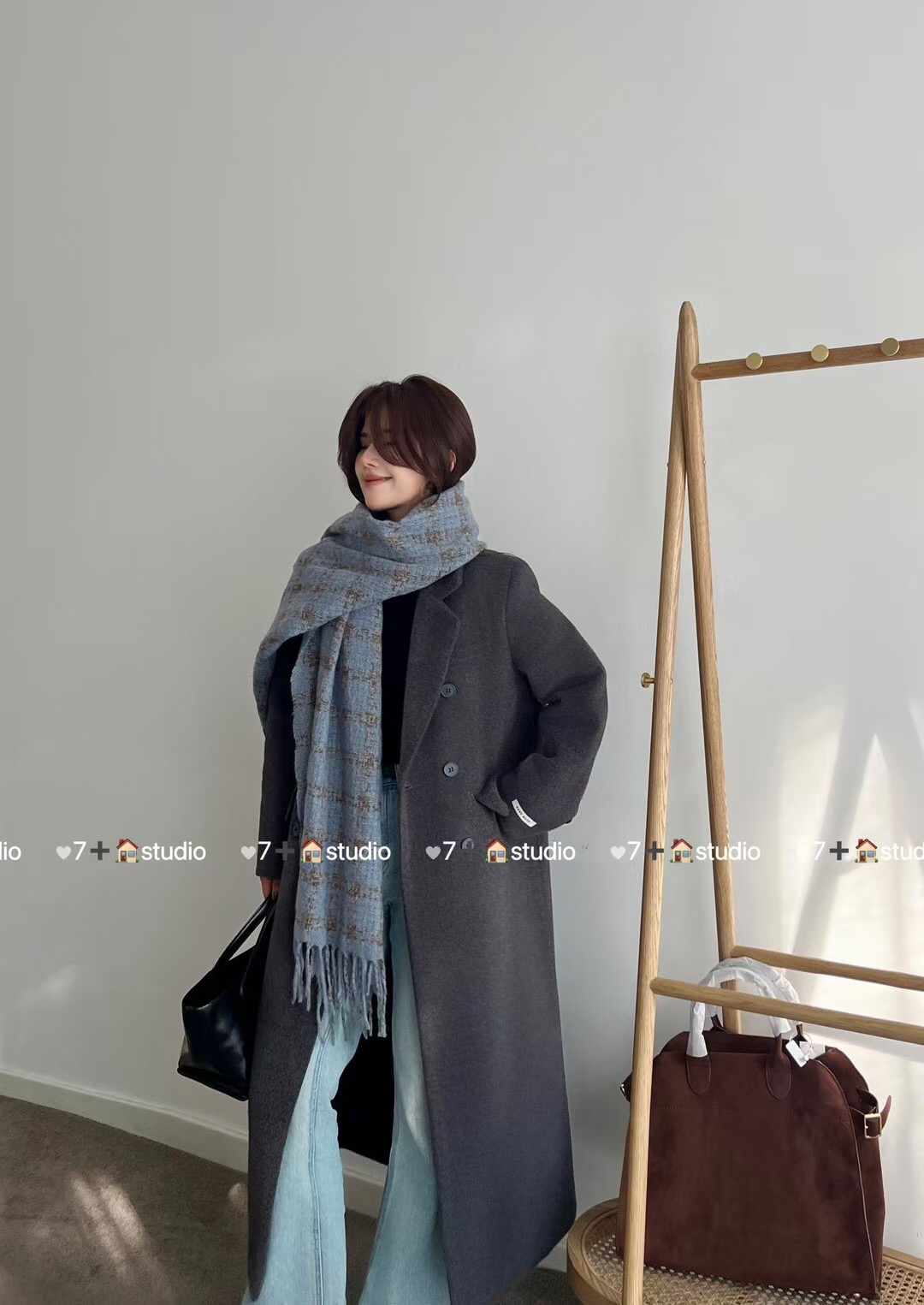 韩版中长款双排扣毛呢大衣女秋冬新款呢子外套