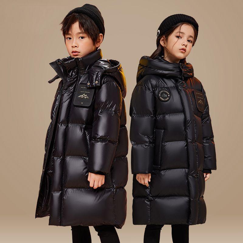 雪中飞黑金儿童羽绒服中大童装新款中长款男童女童加厚冬季洋气保