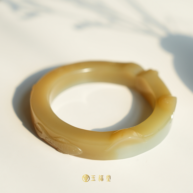 玉福堂 | 新疆和田玉且末蓝糖镯 | 方镯 | 猫爪镯 56mm