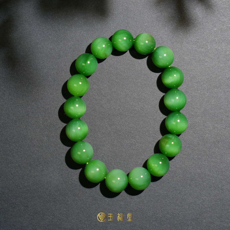 玉福堂 | 天然和田玉碧玉猫眼粉绿手串手链12mm
