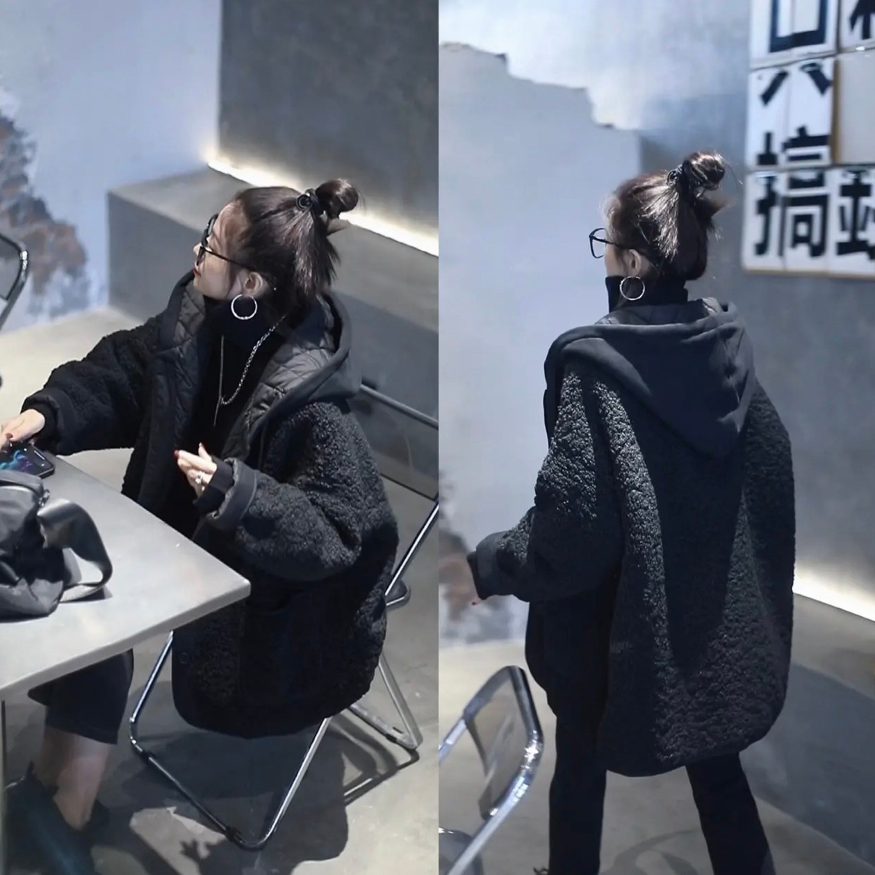 欧货夹棉连帽上衣女秋冬中长款毛呢外套小个子2023新款冬季赫本风