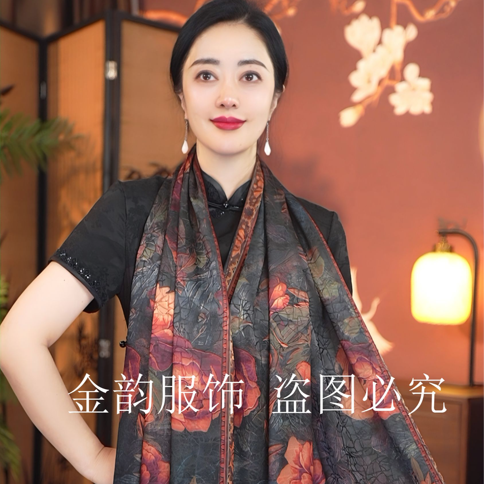 【花样年华】180*70春秋新款龟裂纹长巾围巾女士丝巾双面色手卷边