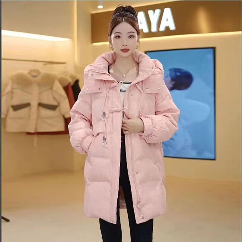 羽绒服女中长款2023冬季新款韩版白鸭绒纯色加厚保暖女士连帽外套