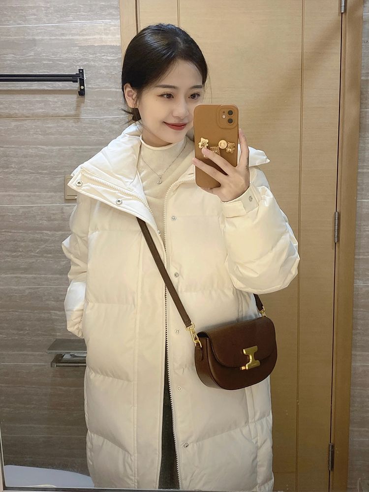 中戏长款羽服女冬季过膝加厚外套宽松连帽衣袄2023年新款