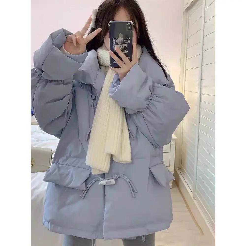 奶糯风牛角扣羽绒服女2023年冬季宽松立领面包服外套日系甜