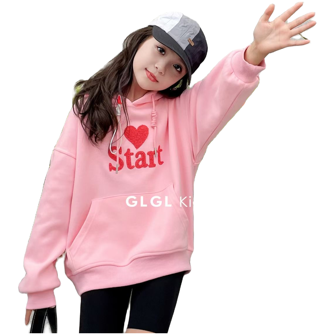 2023春装新款卫衣裤子连衣裙体恤牛仔外套套装卡通加绒连帽女童