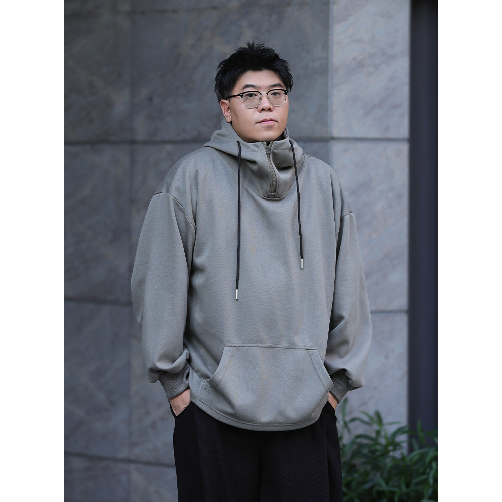 特价 加绒加厚卫衣男高领连帽套头外套秋冬宽松大码男装胖子穿搭