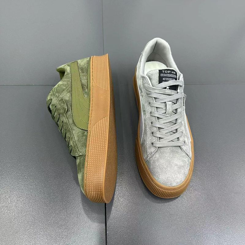 【小扬哥推荐】男鞋秋季板鞋2023新款磨砂皮厚底韩版男士系带百搭休