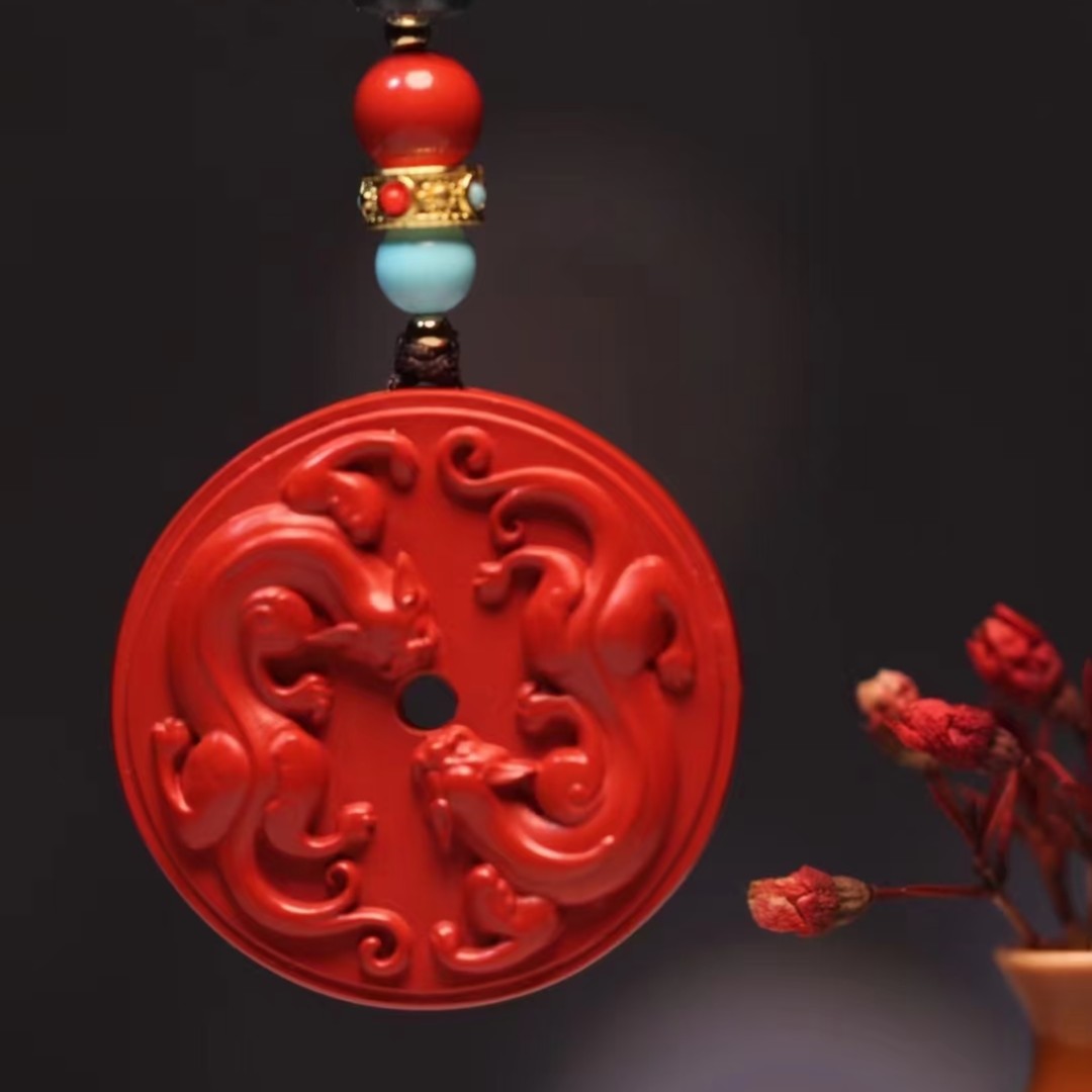 经典红 古纹 双貔貅挂坠