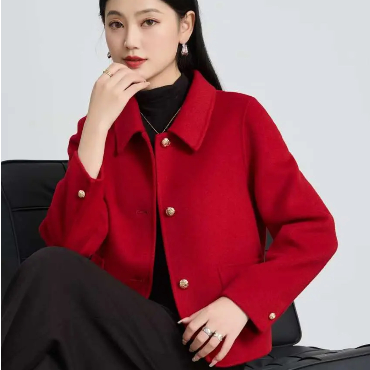 【100%绵羊毛】8083小香风短款双面呢大衣三粒扣秋冬新款上班族