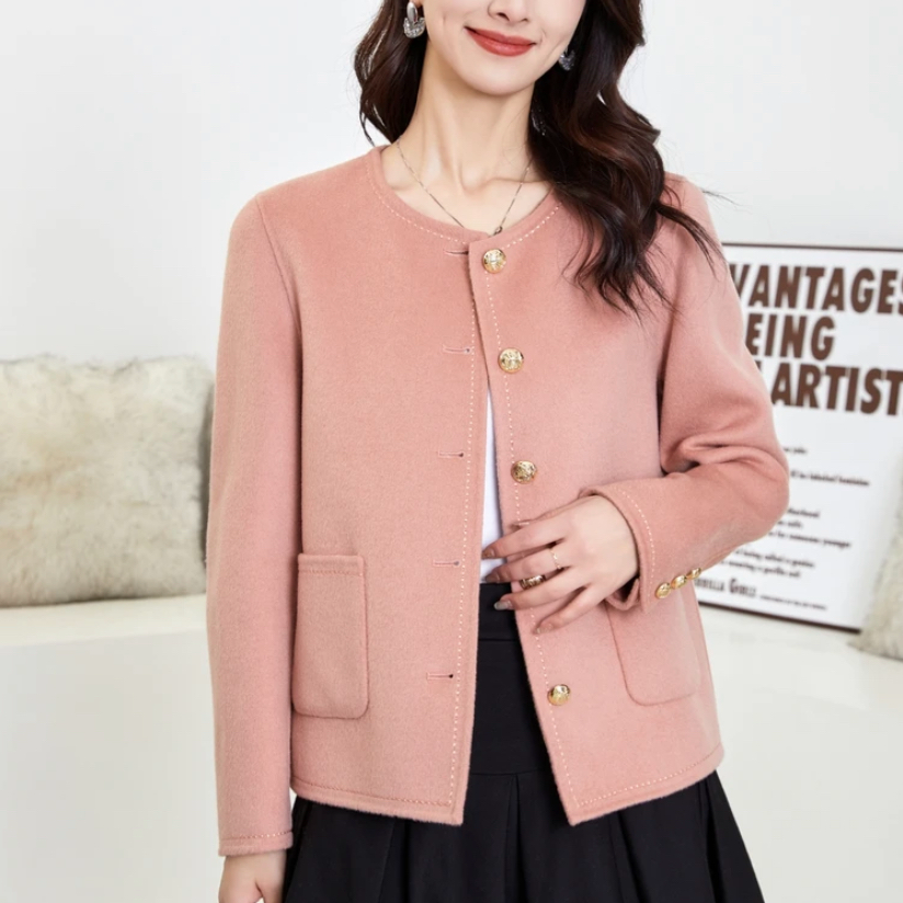 艺窈慈【100%绵羊毛】7156小香风双面呢短款大衣时尚显瘦秋冬气质