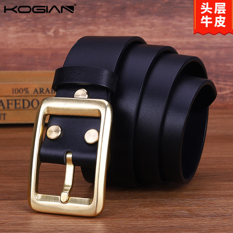 KOGIAN高杰尼铜扣皮带男士针扣头层牛皮休闲百搭潮流腰带牛仔裤带