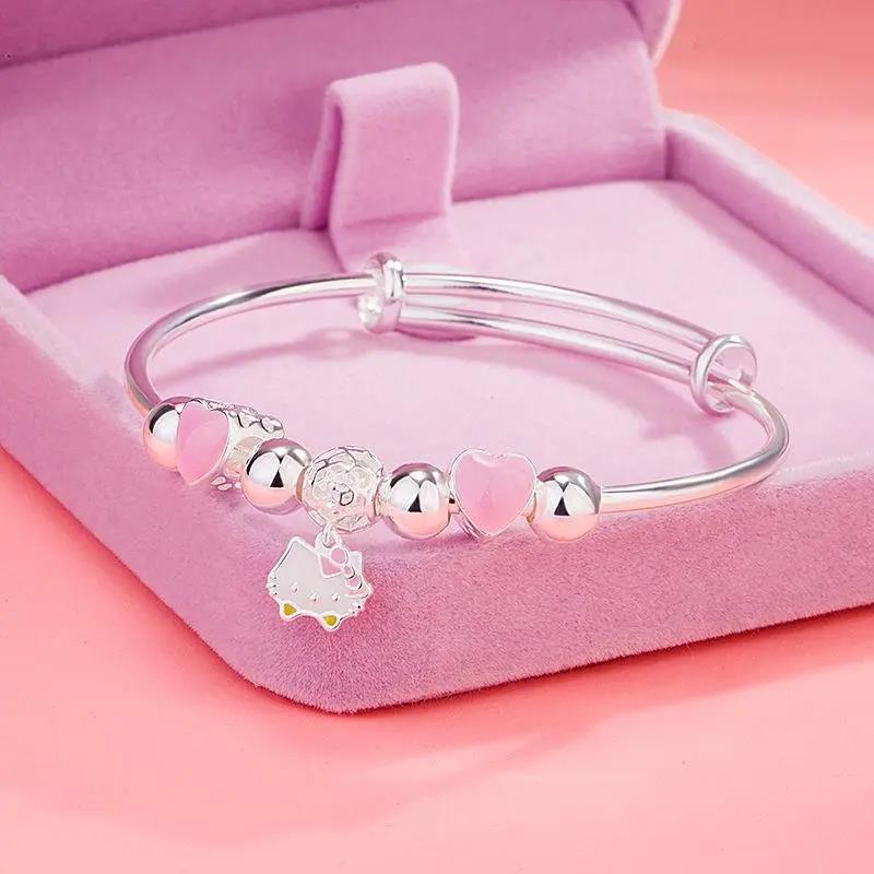 足银手链  hello kitty s925纯银转运手链女学生手环凯蒂猫手镯