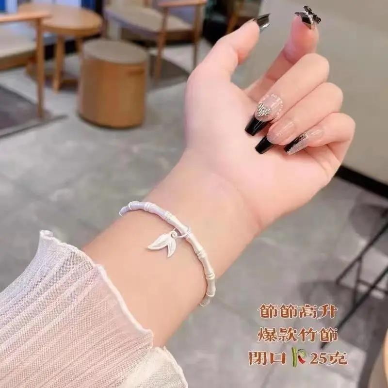 足银手镯  古法传承竹节纯银手镯女9999足银节节高闭口实心银镯子