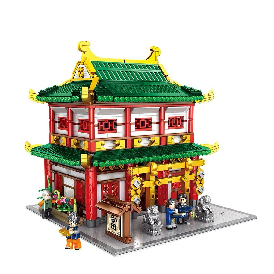 国产积木古风街景当铺典当行拼装国风益智高难度厂家折扣实惠玩具