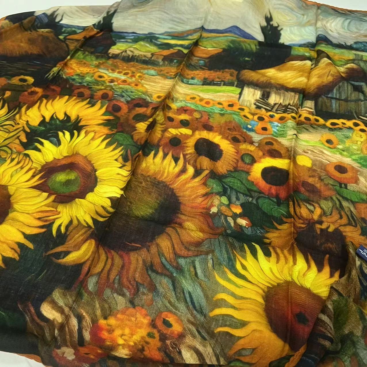 1米羊绒蕾丝边方巾-向日村庄