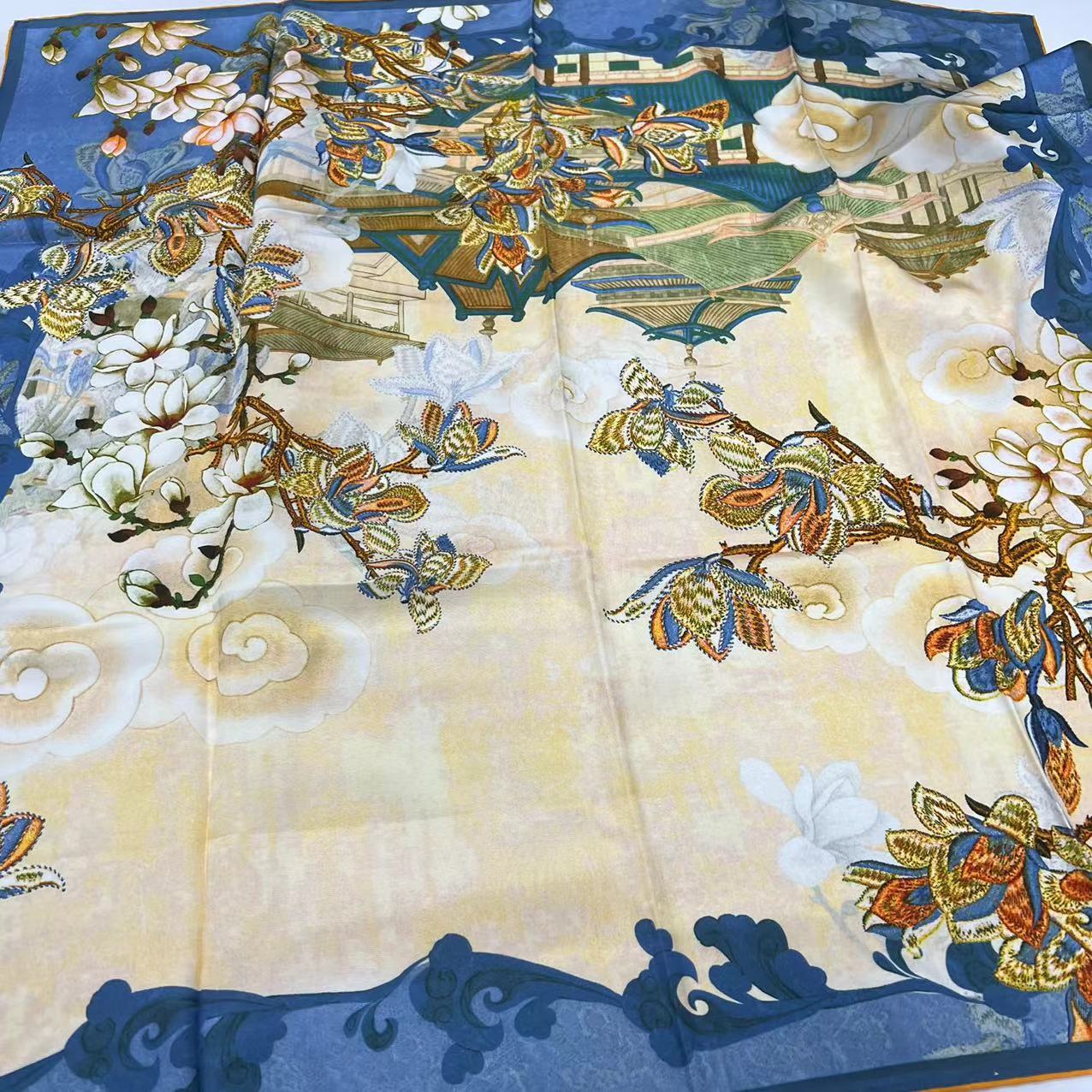 110意罗绸方巾-蓝穗影 105cm丝巾