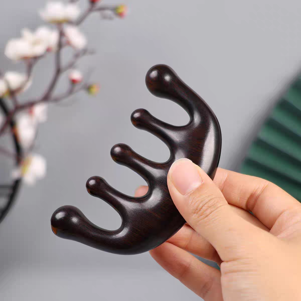 紫光檀五齿按摩梳木头疗宽齿梳加厚食用防静电梳子木梳子梳头檀木