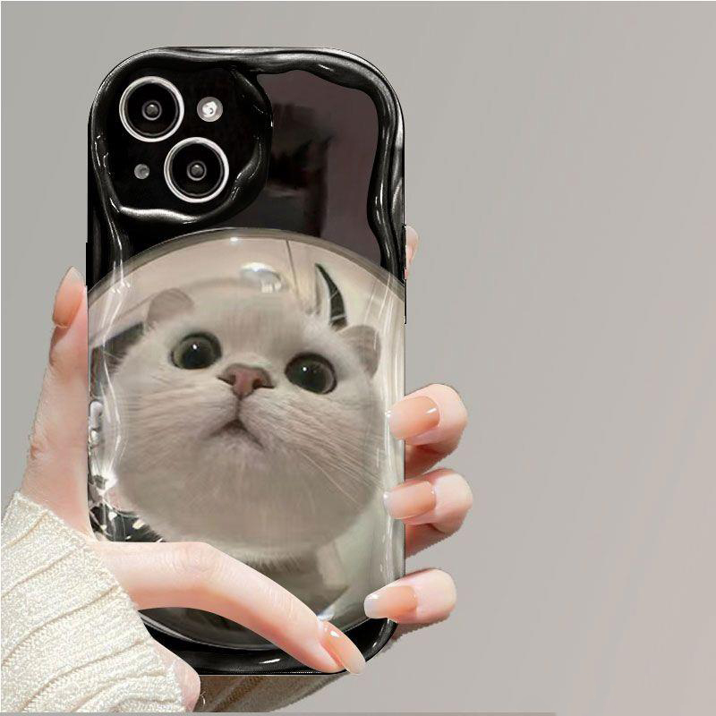 镜子猫咪苹果15手机壳iPhone14promax水滴7/8plus创意13/12/11/xr