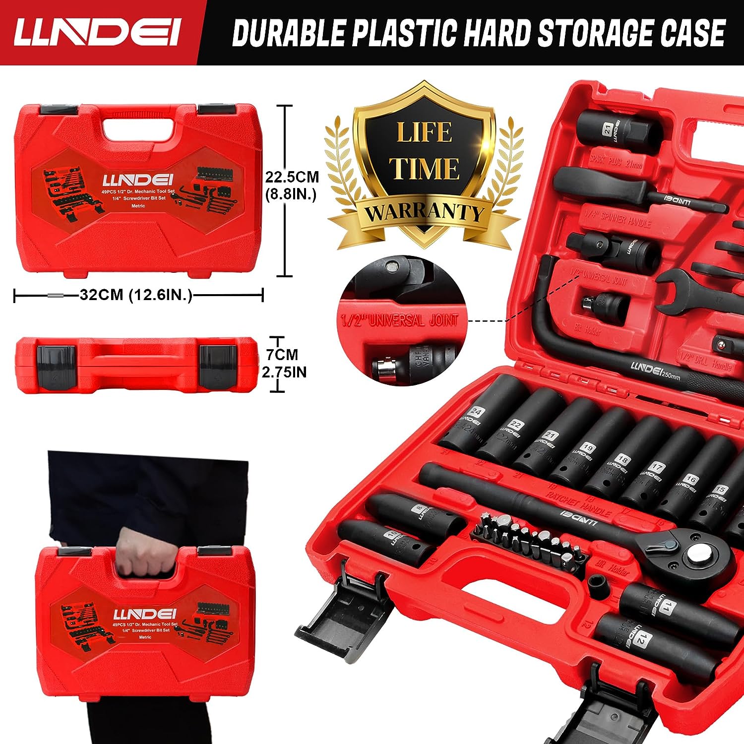 【LLNDEI】49件汽修修车工具套装12.5MM套组两用扳手棘轮风炮套筒