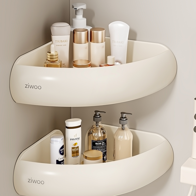 浴室免打孔洗漱台三角洗澡奶油风学生浴室置物架浴室三角置物架